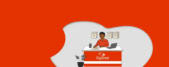 Contactor Document Management person sitting at a nice clear desk with tidy document boxes on the wall behind